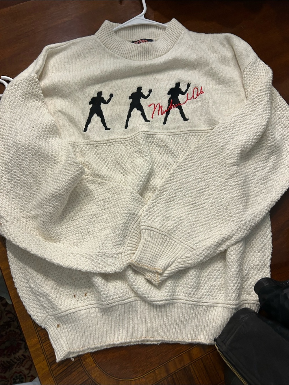 Cream Men's Knit Sweater with Black Silhouette Detail